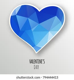 Vector blue crystal heart isolated on white background. Geometric rumpled triangular low poly style gradient graphic illustration. Polygonal badge design for your business.