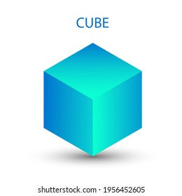 Vector blue cube with gradients for game, icon, packaging design or logo. Cube illustration isolated on white background. Minimalist style abstract cube icon. Platonic solid. Icon.