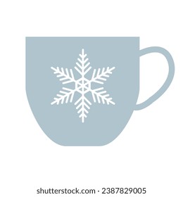 Vector blue cup with snowflake, christmas theme. Flat