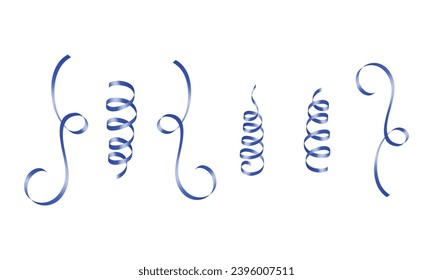 Cintas de barrido azul curvadas serpentina conjunto realista.