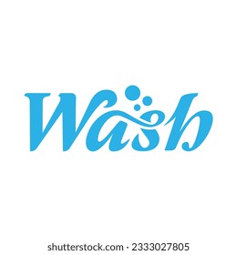 Vector blue custom lettering logo of the word Wash in light blue color