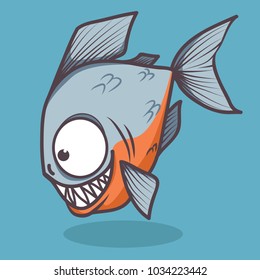 vector blue cute fish character 4