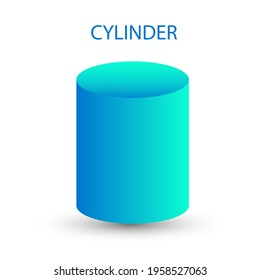 Vector blue cylinder with gradients and shadow for game, icon, package design, logo, mobile, ui, web, education. 3d cylinder on a white background. Pedestal template for your design. Geometric figures