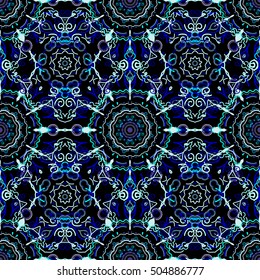 Vector blue damask lace floral ornament. Delicate intricate decorated for wedding ceremonies, anniversary, party, events.