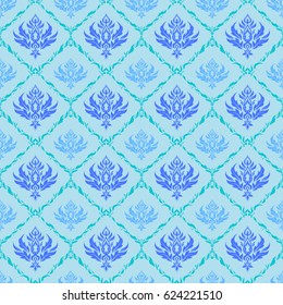 Vector blue damask lace ornament. Delicate intricate decorated for wedding ceremonies, anniversary, party, events.