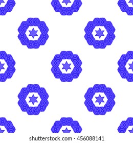 Vector Blue David Star Seamless Background. Jewish Symbol of Religion