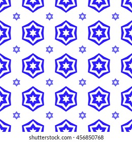 Vector Blue David Star Seamless Background. Jewish Symbol of Religion