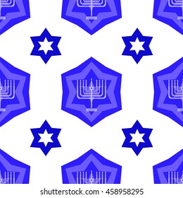 Vector Blue David Star Seamless Background. Menorah Jewish Symbol of Religion