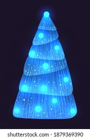 Vector blue decorated Christmas tree with garlands