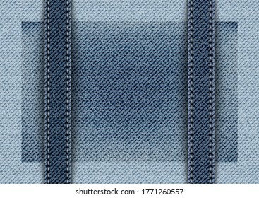 Vector blue denim design with vertical stripes with stitches.
