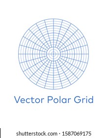 Vector blue diagonal,vertical, horizontal Polar grid lines and circles in circle isolated on white background.Flat Earth diagram logo.