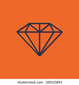 Vector blue diamond icon on orange background 