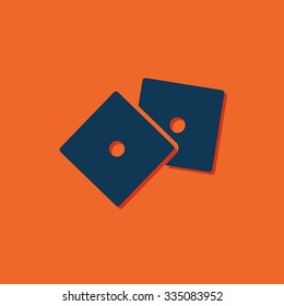 Vector blue dice icon on orange background 