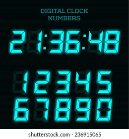 Vector Blue Digital Clock Numbers.