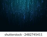 Vector blue digital code rain in a matrix inspired futuristic style. High-tech backdrop with glowing binary characters