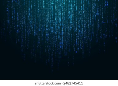 Vector blue digital code rain in a matrix inspired futuristic style. High-tech backdrop with glowing binary characters