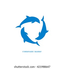 Vector Blue Dolphins Silhouettes over white