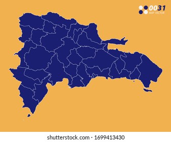 Vector blue of Dominican Republic map on yellow background.