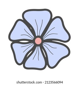 Vector blue doodle flower blossom isolated illustration. Pastel color simple flower. Decoration for greeting cards, banners, posters, nursery room.