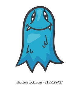 Vector blue doodle funny monster isolated on white.
