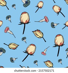 Vector blue dried flowers seamless pattern background. Suitable for fabric, scrapbooking, wallpaper, prints, cover