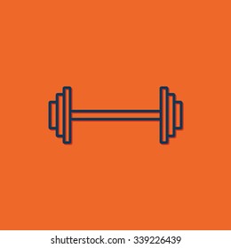Vector blue dumbbell icon on orange background 