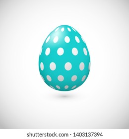 Vector blue egg with shadow for Easter day greeting card. Realistic color polka dot decorated egg. Easter decoration element for template, promotion, poster, flyer, web.