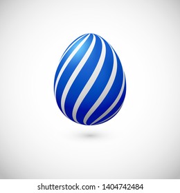 Vector Blue Egg With Shadow For Easter Day Greeting Card. Realistic Color With Stripes Decor Egg. Easter Decoration Element For Template, Promotion, Poster, Flyer, Web.