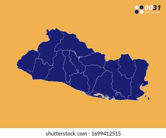 Vector blue of El Salvador map on yellow background.