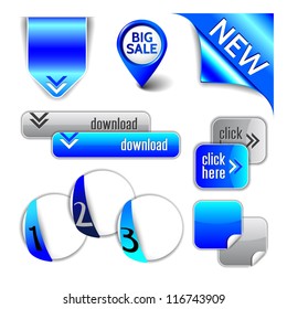 Vector blue elements - ribbon, pointer, corner, arrow, button, option
