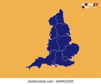 Vector blue of England map on yellow background.