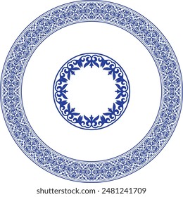 Vector blue Ethnic Asia national round frame with a pattern in the center. Ethnic Asia ornament of the nomadic peoples of Asia, the Great Steppe, Kazakhs, Kirghiz, Kalmyks, Mongols, Buryats, Turkmens.