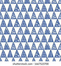 vector blue ethnic multi triangle seamless pattern on white