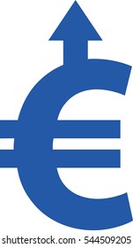 Vector blue euro symbol with arrow moving up.