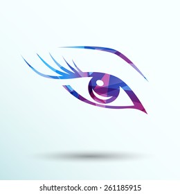 vector blue eye with long lashes  woman makeup beauty symbol.