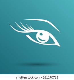 vector blue eye with long lashes  woman makeup beauty symbol.
