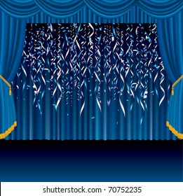 vector blue falling confetti on the blue stage