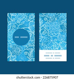 Vector blue field floral texture vertical round frame pattern business cards set