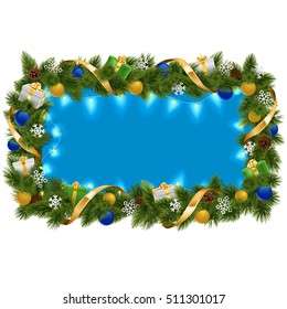 Vector Blue Fir Frame with Garland