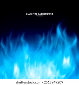 Vector blue fire background and flames effect. Sparks are realistic. Blue fire flames and sparks with horizontal repetition vector design.