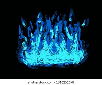 Vector blue fire on black background