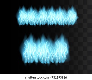 vector blue fire transparent graphic template. 3d vector illustration realistic transparency flame.  flaming light effect turquoise color.