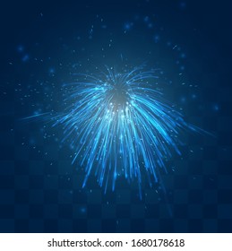 vector blue fireworks, explosion on a dark blue background with mosaic, easy editable design