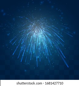 vector blue fireworks, explosion on a dark blue background with mosaic, easy editable design