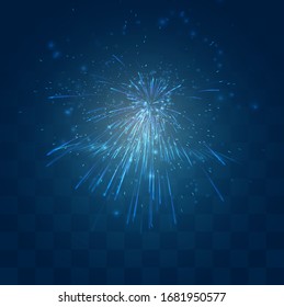 vector blue fireworks, explosion on a dark blue background with mosaic, easy editable design