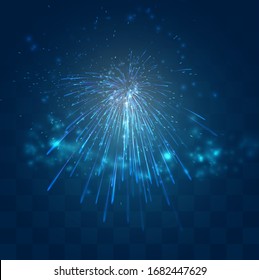 vector blue fireworks, explosion on a dark blue background with mosaic, easy editable design