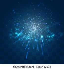 vector blue fireworks, explosion on a dark blue background with mosaic, easy editable design