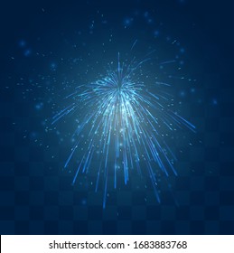 vector blue fireworks, explosion on a dark blue background with mosaic, easy editable design