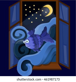 vector blue fish in window