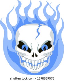 Head Skull On Blue Fire Vector Stock Vector (Royalty Free) 774302956